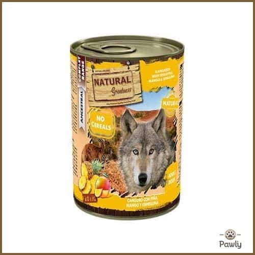 שימור נטורל גרייטנס לכלב קנגורו עם אננס, מנגו וספירולינה 400 גרם