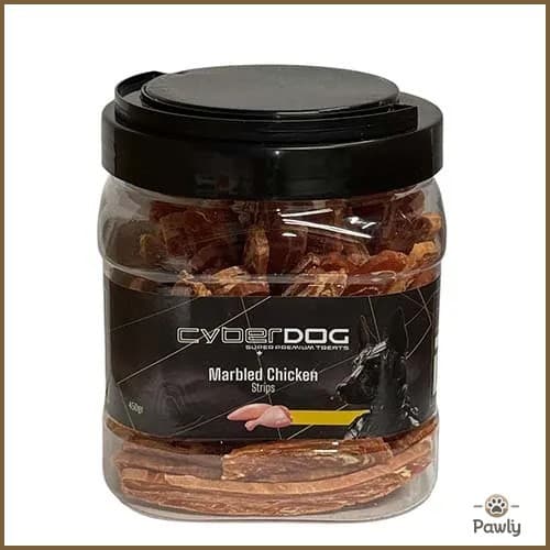 צנצנת סייבר דוג רצועות עוף משוישות לכלב