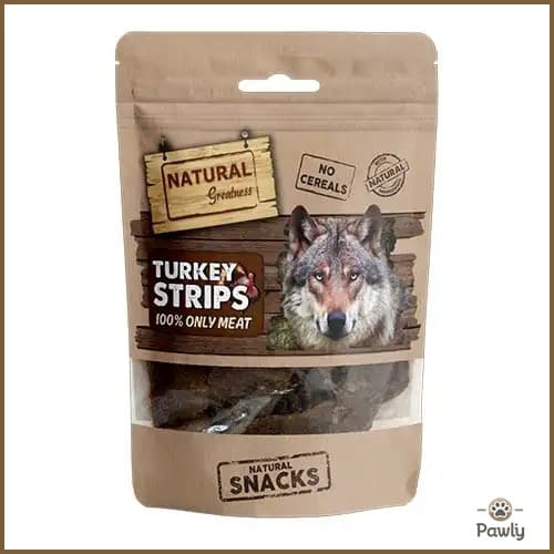 חטיף נטורל גרייטנס טבעי רצועות הודו מיובשות לכלב