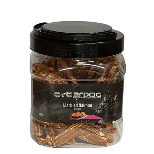 צנצנת סייבר דוג רצועות סלמון משוישות לכלב